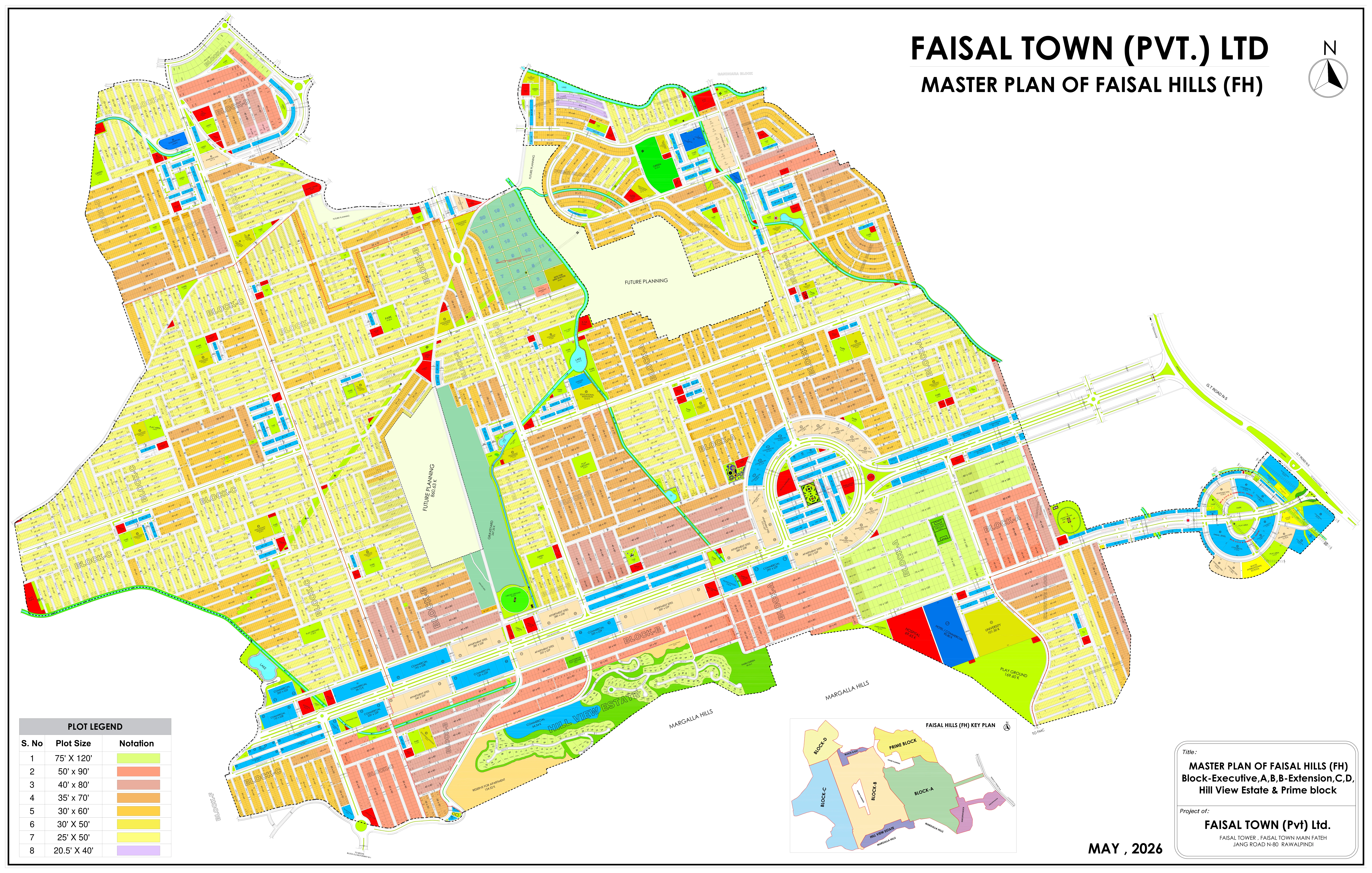 Faisal Hills Block A Map showing residential streets, commercial plots and the main boulevard