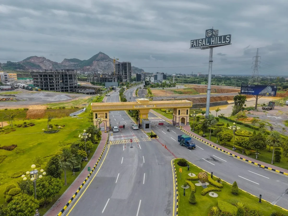 Faisal Hills Islamabad aerial view with Margalla Hills backdrop