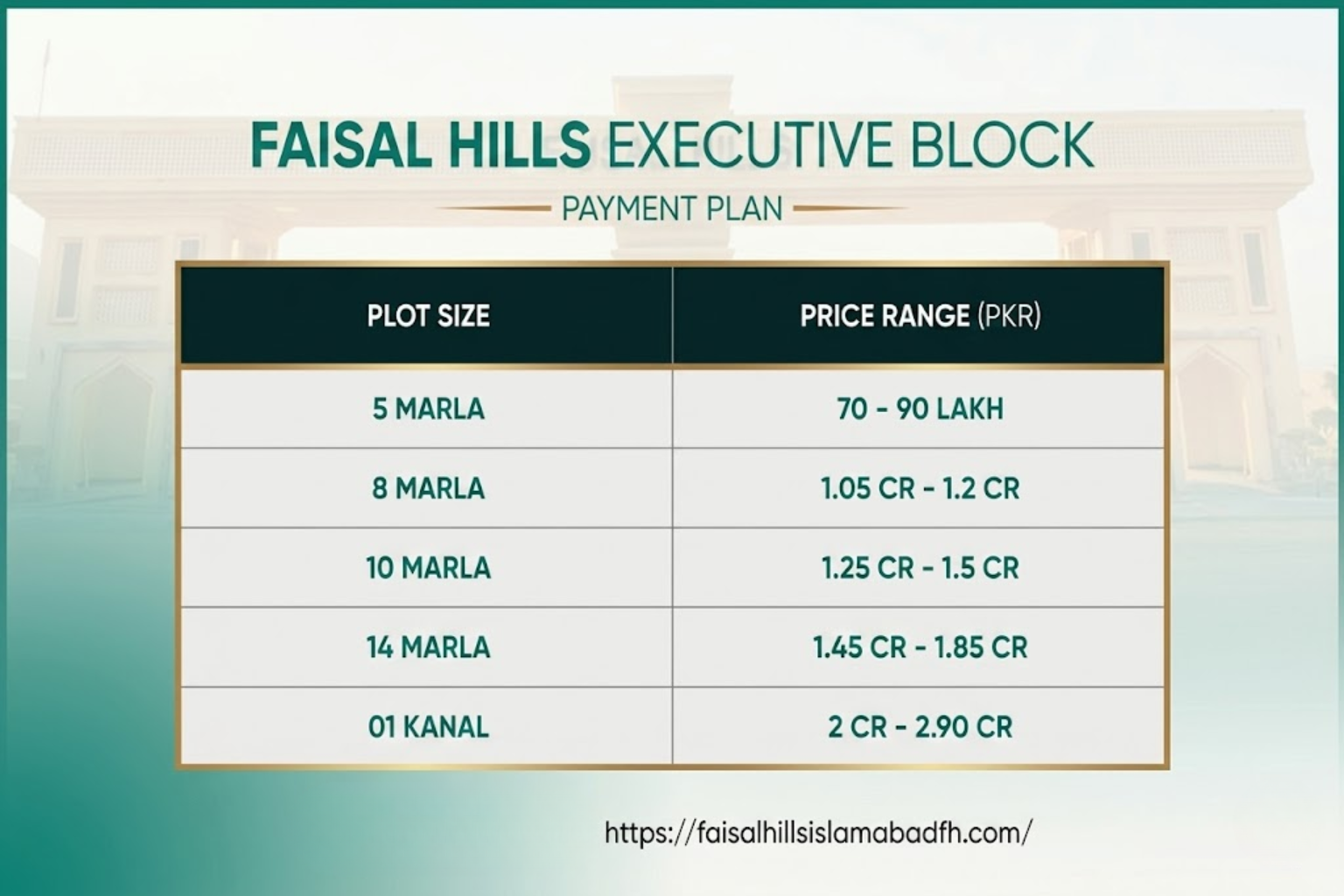 Faisal Hills Exective Block Payment Plan