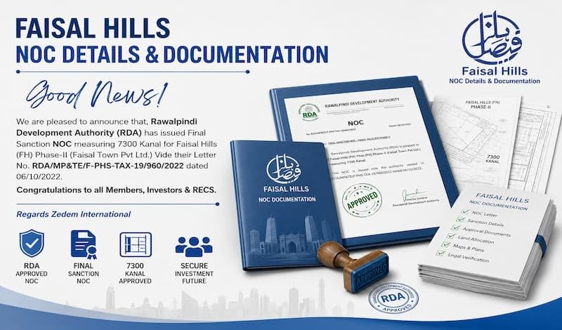 Faisal Hills RDA Approved project highlighting owner details, legal documentation, and trusted real estate development.